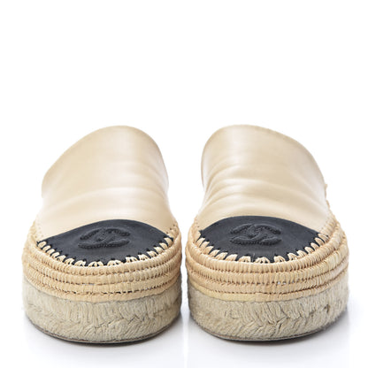 Chanel Lambskin Grosgrain CC Espadrille Mules 39 Beige Black 2 of 9