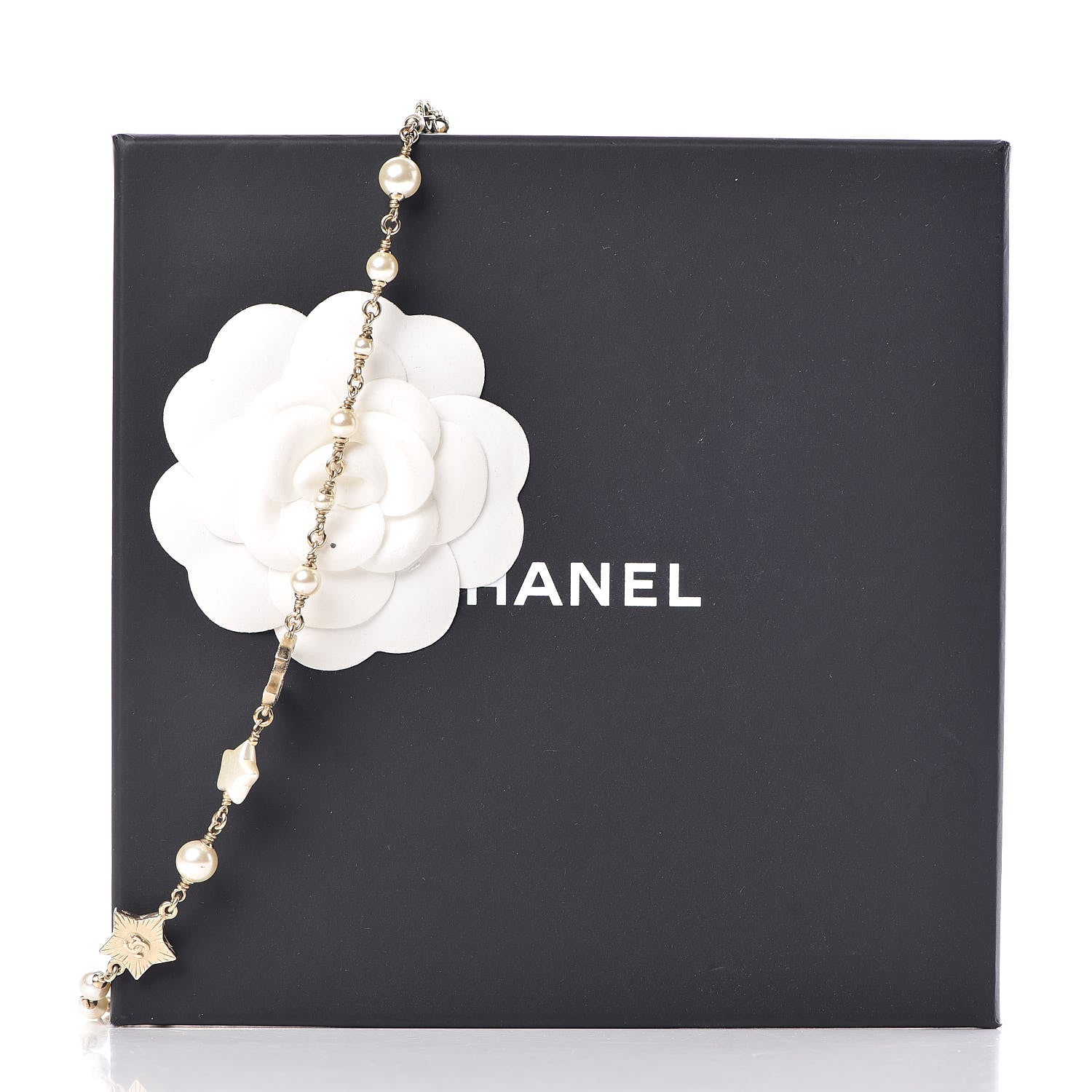 Chanel Metal Resin Pearl Star CC Necklace Gold 5 of 5