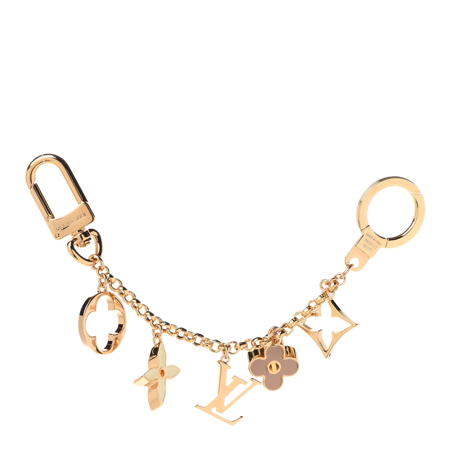 Louis Vuitton Brass Enamel Fleur De Monogram Bag Charm Chain Gold 1 of 4