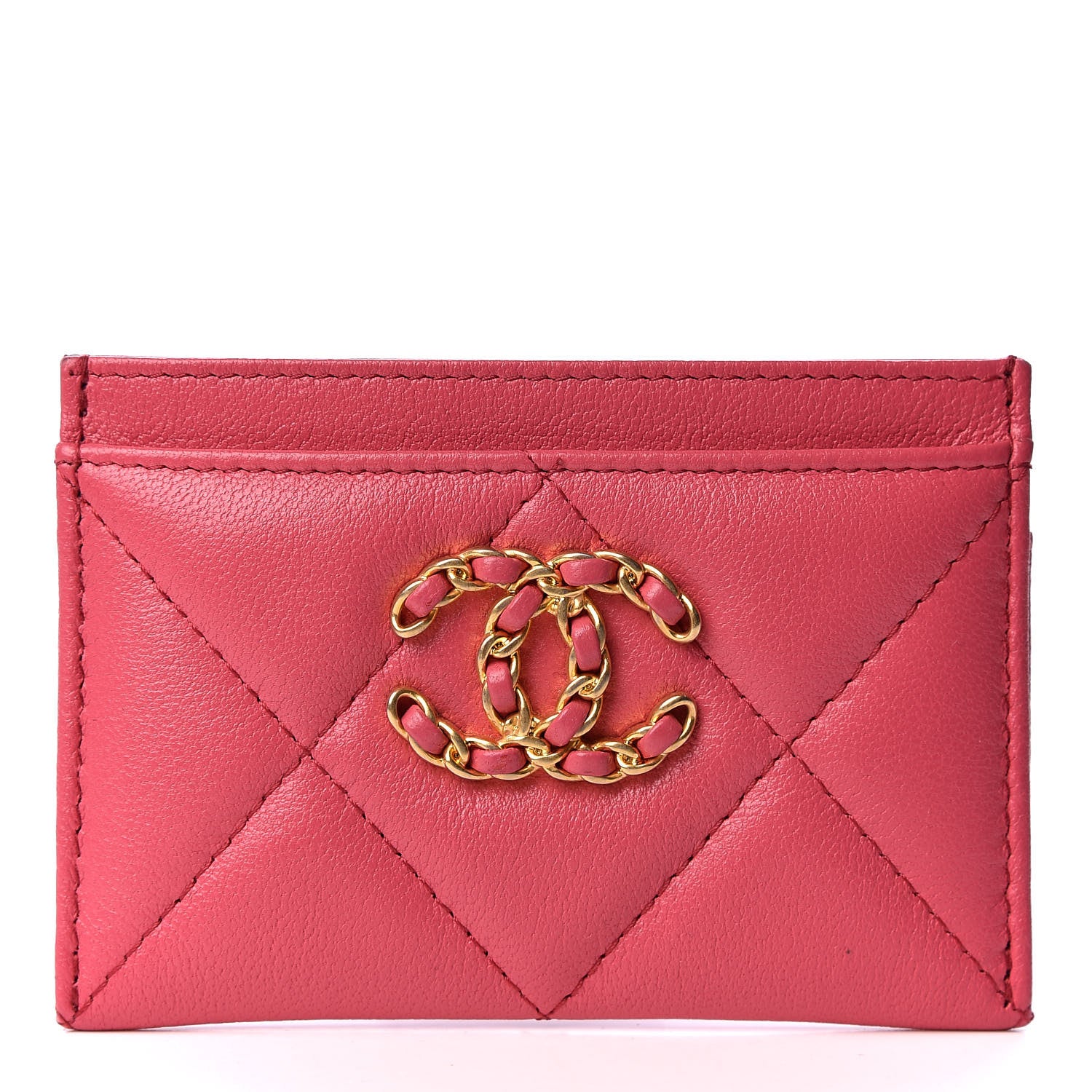 Chanel Lambskin Quilted Chanel 19 Card Holder Dark Pink 1 of 10