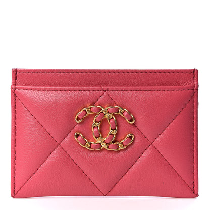 Chanel Lambskin Quilted Chanel 19 Card Holder Dark Pink 1 of 10