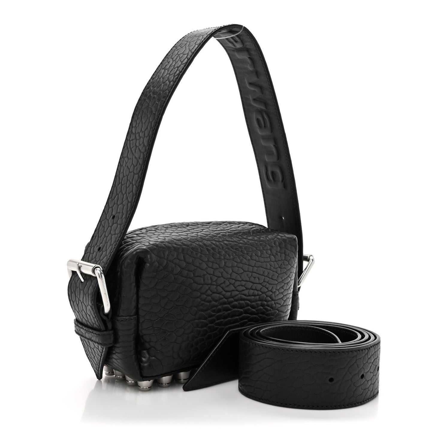 Pebbled Lambskin Small Ricco Shoulder Bag Black