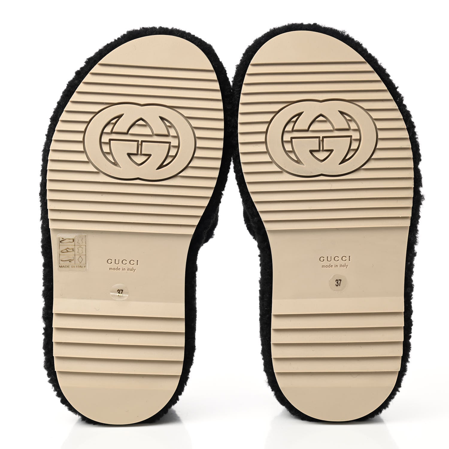 Gucci Shearling Interlocking G Womens Elea Platform Slide Wedge Sandals 37 Black Butterscotch 5 of 8