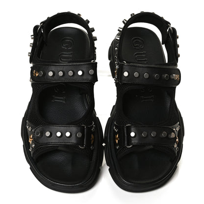 Gucci Nappa Mesh Studded Mens Aguru Sandals 11 Black 5 of 12