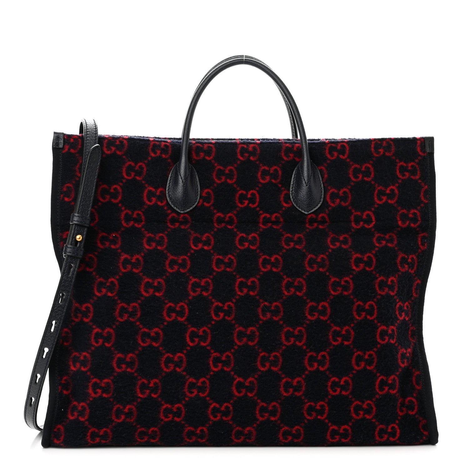 Gucci Covered Wool Textured Dollar Calfskin GG Monogram Large Tote Bag Blue Red 1 of 11