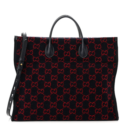 Gucci Covered Wool Textured Dollar Calfskin GG Monogram Large Tote Bag Blue Red 1 of 11