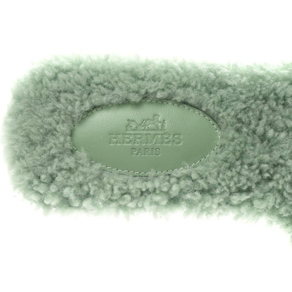 Hermes Woolskin Oran Sandals 37 Vert D’eau 6 of 8