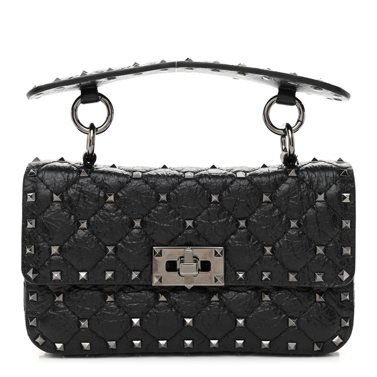 Craquele Nappa Small Rockstud Spike Shoulder Bag Black
