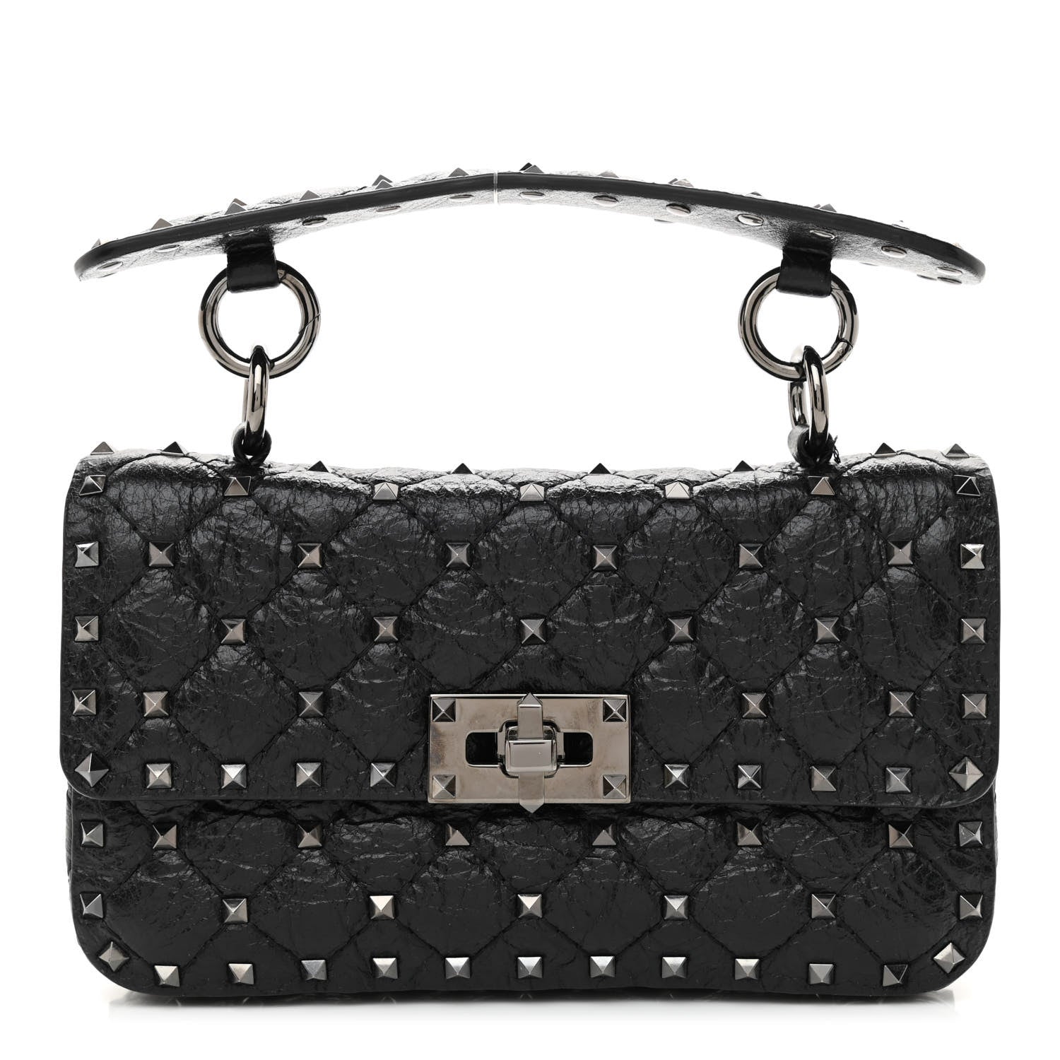 Valentino Garavani Craquele Nappa Small Rockstud Spike Shoulder Bag Black 1 of 6