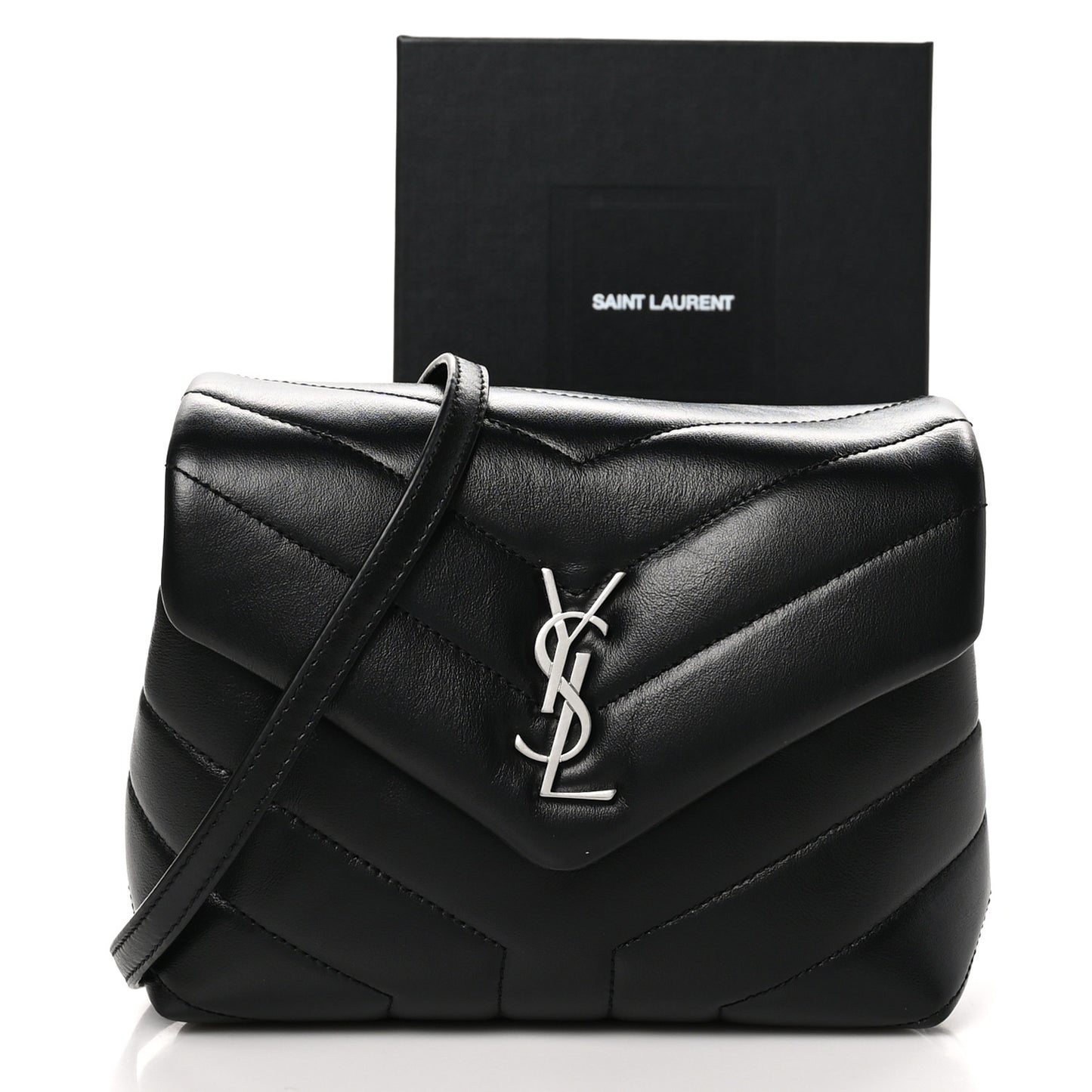 Calfskin Y Quilted Monogram Toy Loulou Crossbody Bag Black