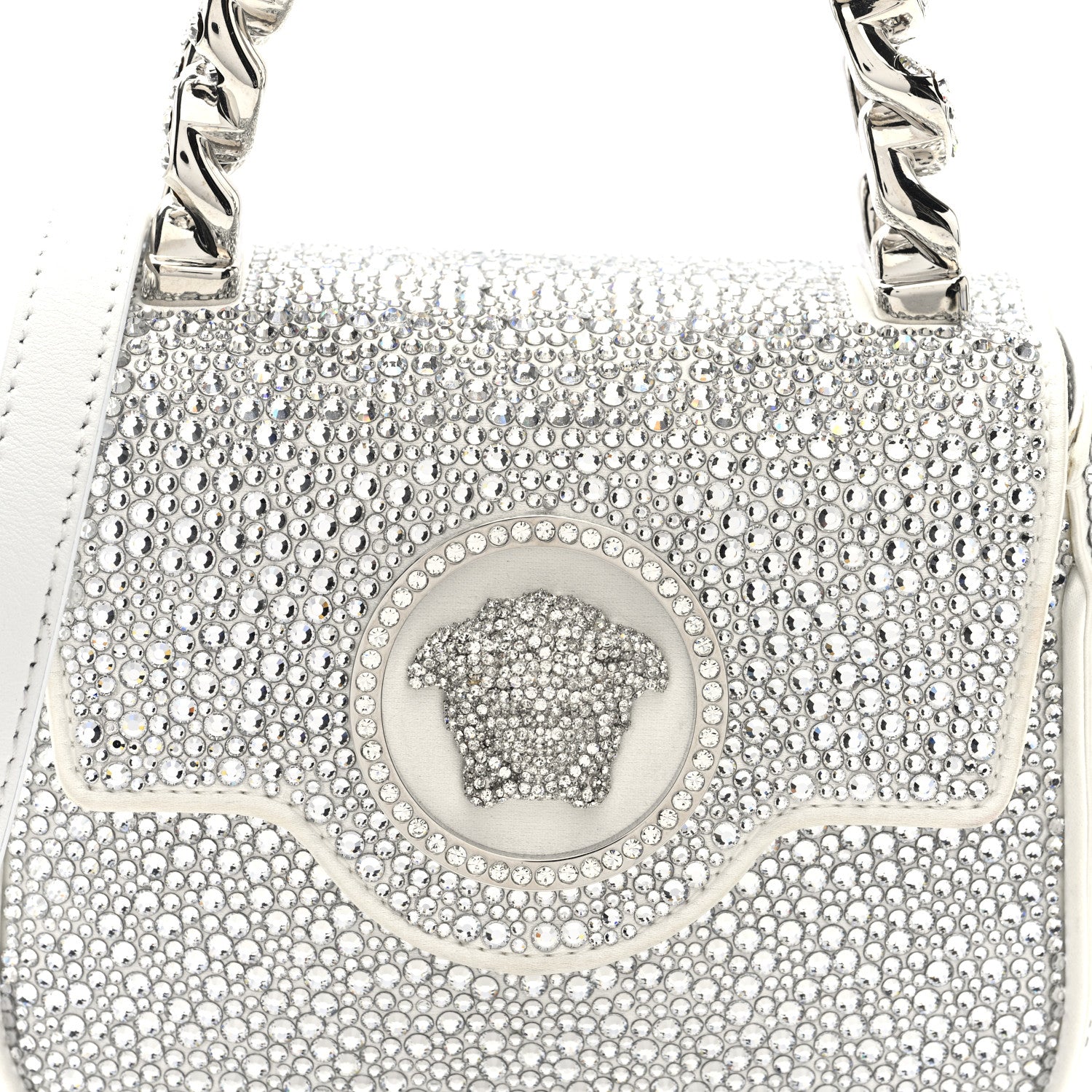 Versace Satin Crystal Studded Mini La Medusa Bag White 7 of 9