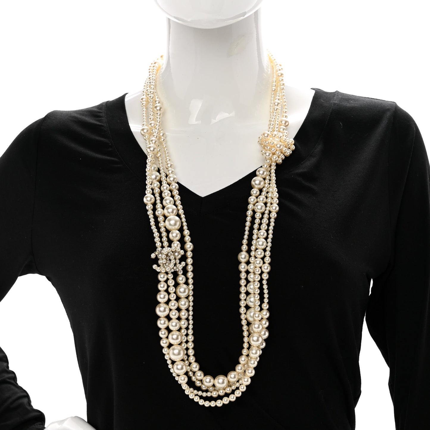 Pearl Graduated Multi Strand CC Necklace Pearly White