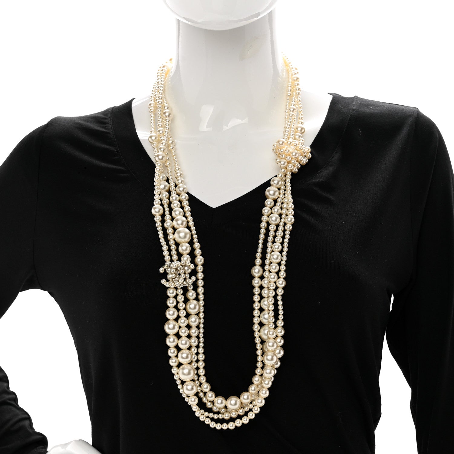 Chanel Pearl Graduated Multi Strand CC Necklace Pearly White 2 of 10