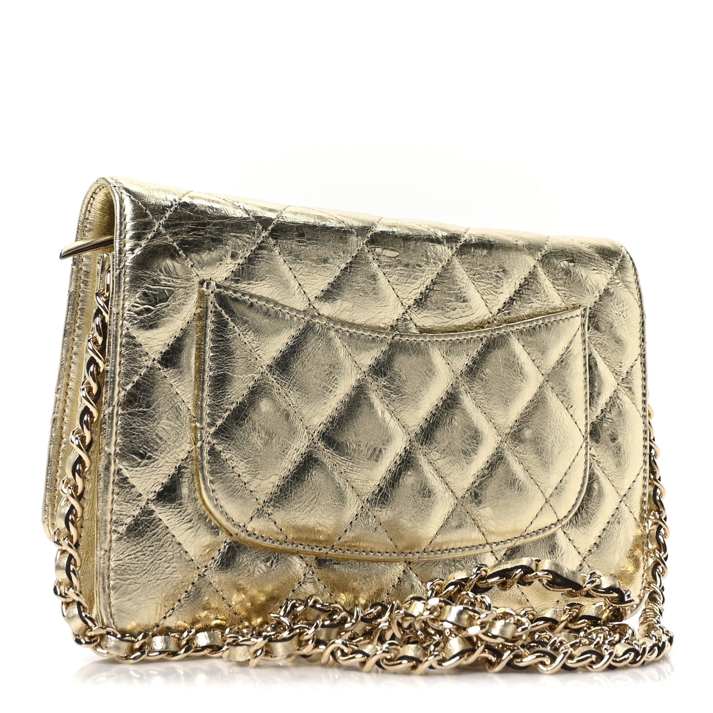 Metallic Aged Calfskin Quilted Reissue Wallet On Chain WOC Gold