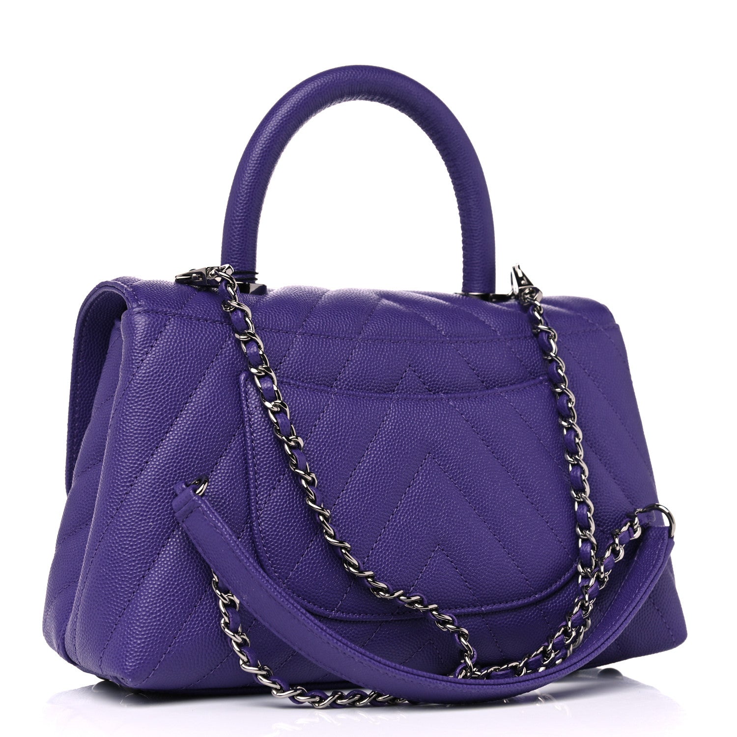 Chanel Caviar Chevron Quilted Mini Coco Handle Flap Purple 3 of 10