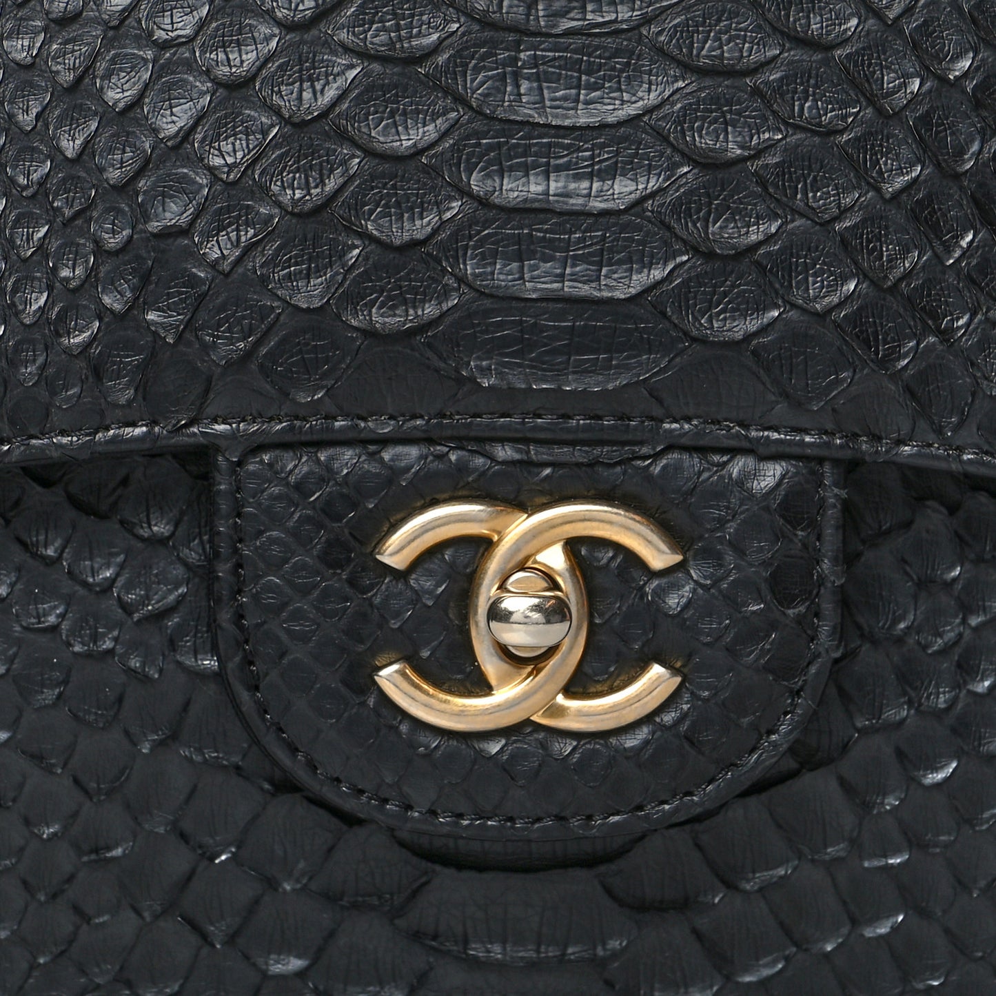 Snakeskin Jumbo Double Flap Black