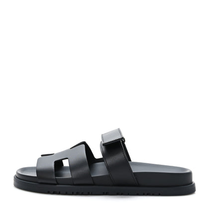 Hermes Calfskin Womens Chypre Sandals 38.5 Black 1 of 9
