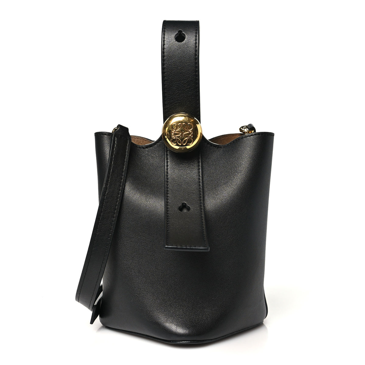 Smooth Calfskin Mini Pebble Bucket Bag Black