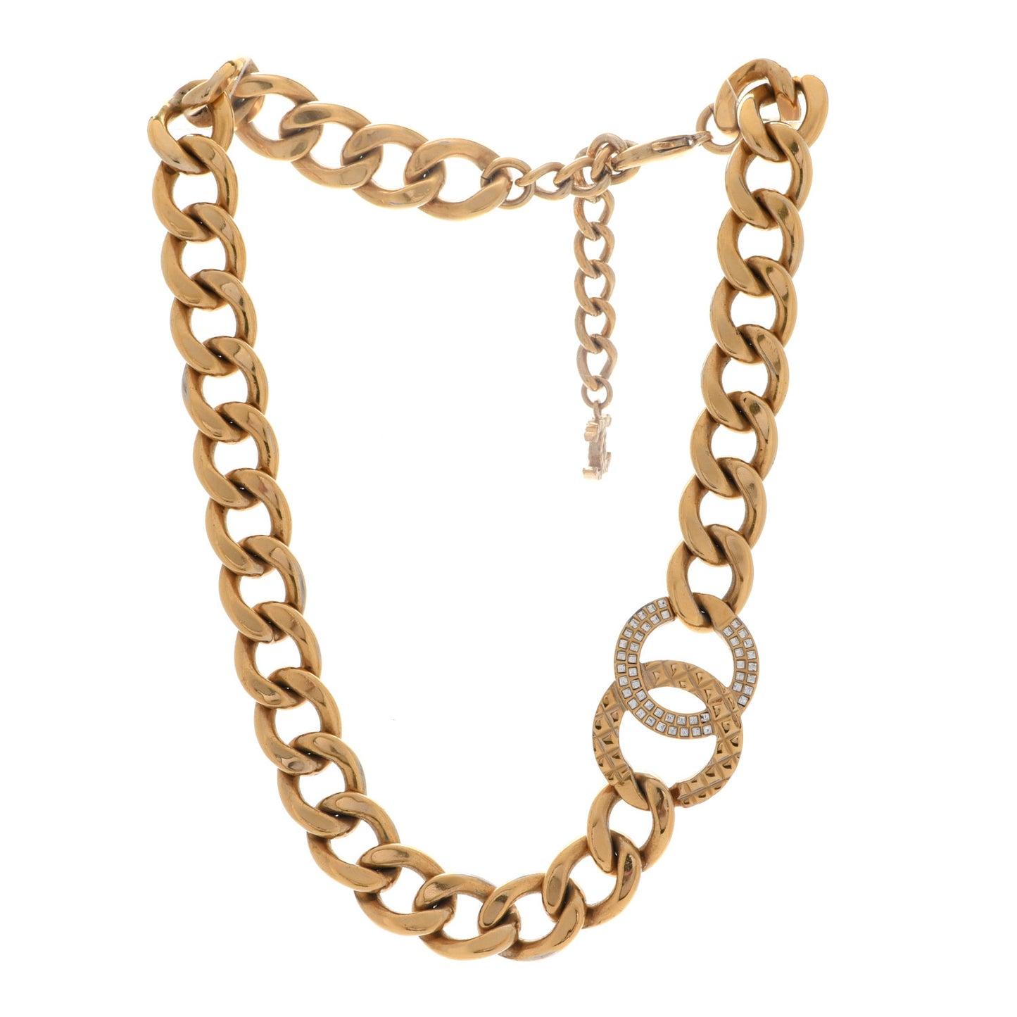 Crystal Chain Link CC Choker Necklace Gold