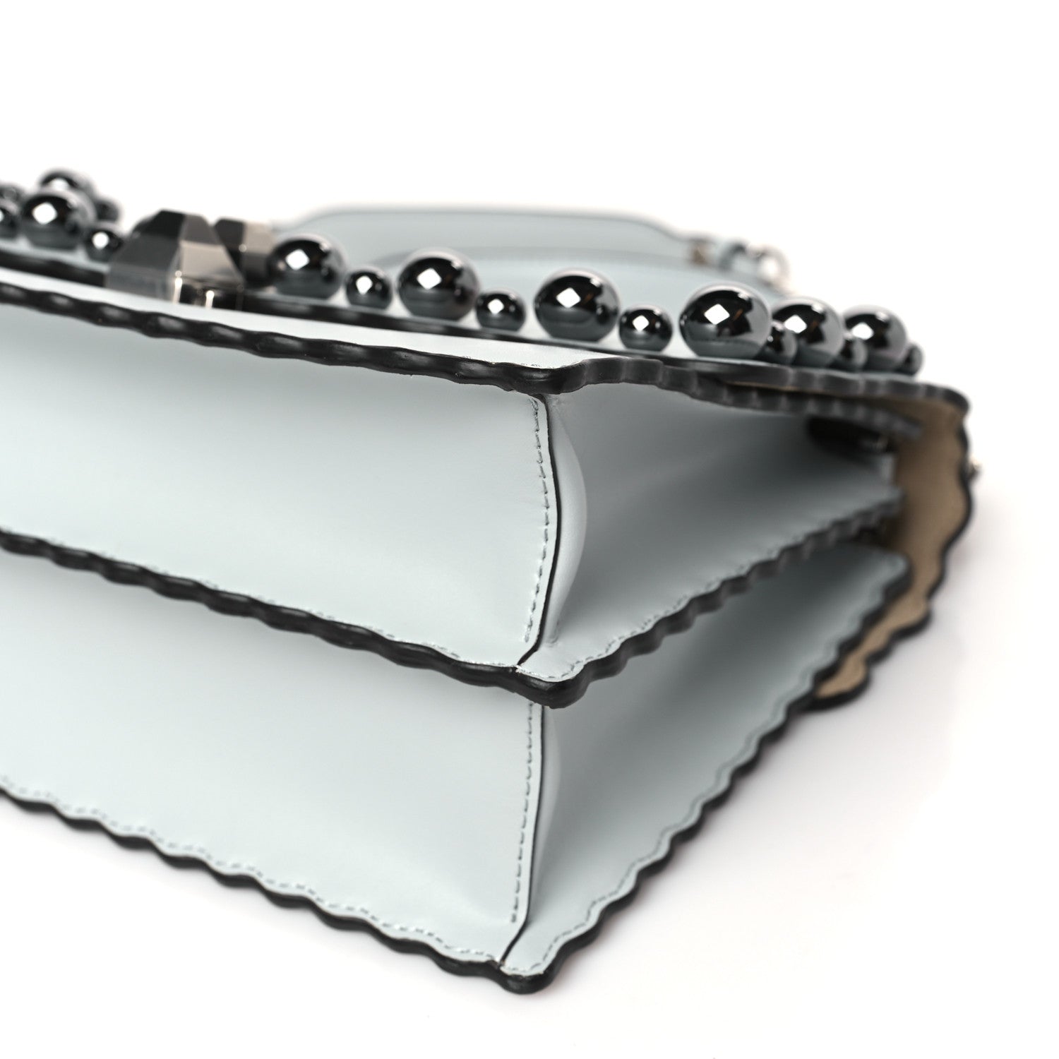 Fendi Vitello Liberty Pearl Scalloped Studded Kan I Shoulder Bag Grigio Perla 9 of 9