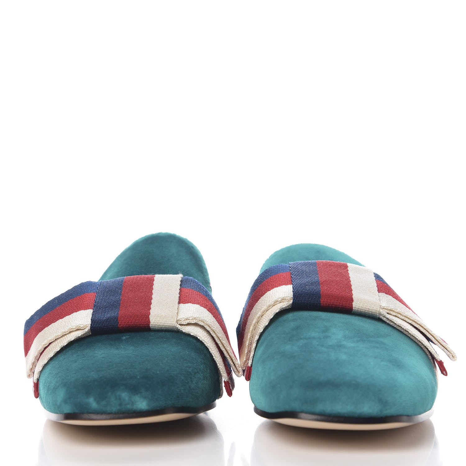 Gucci Softy Velvet Sylvie Bow Slippers 37 Pavone 2 of 8