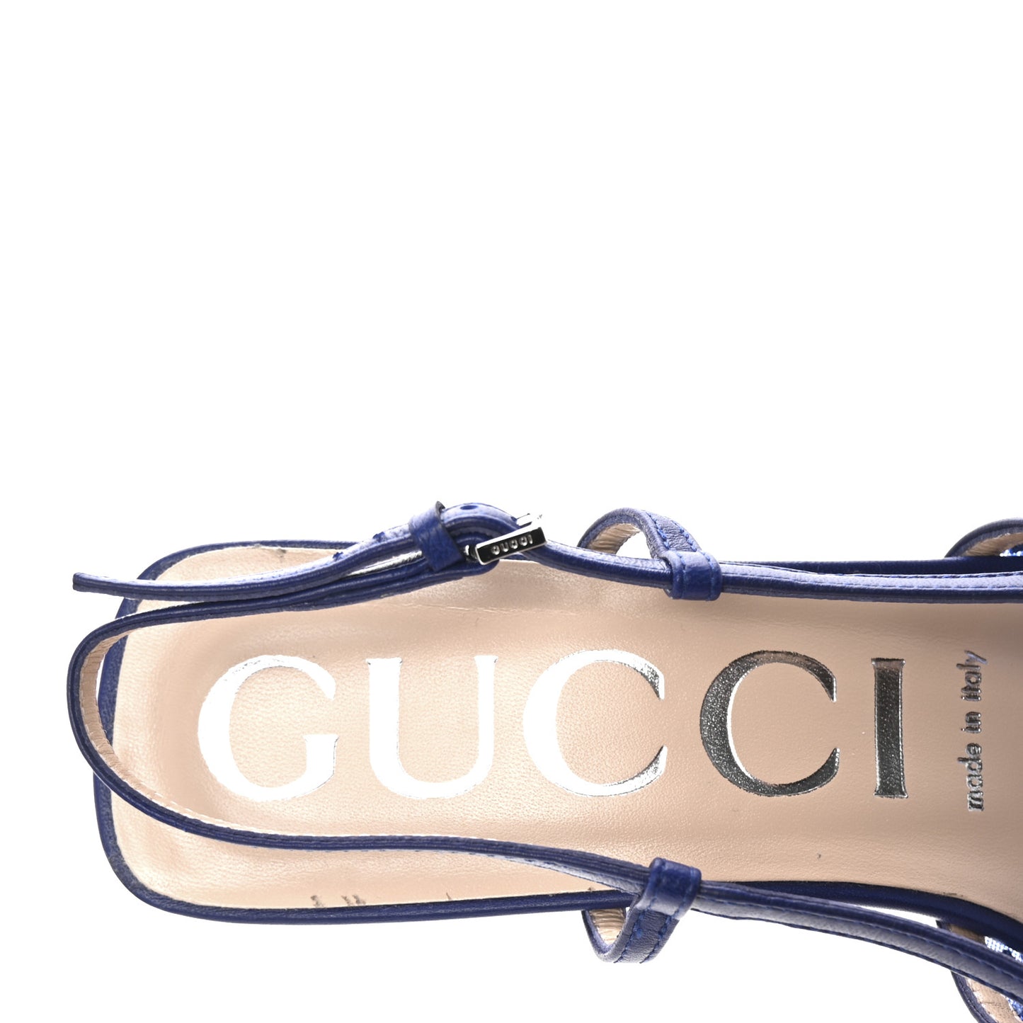 Tela Retino Nappa Charlotte Crystal GG Monogram Square G 35mm Slingback Pumps 38.5 Splash Net Blue Witch