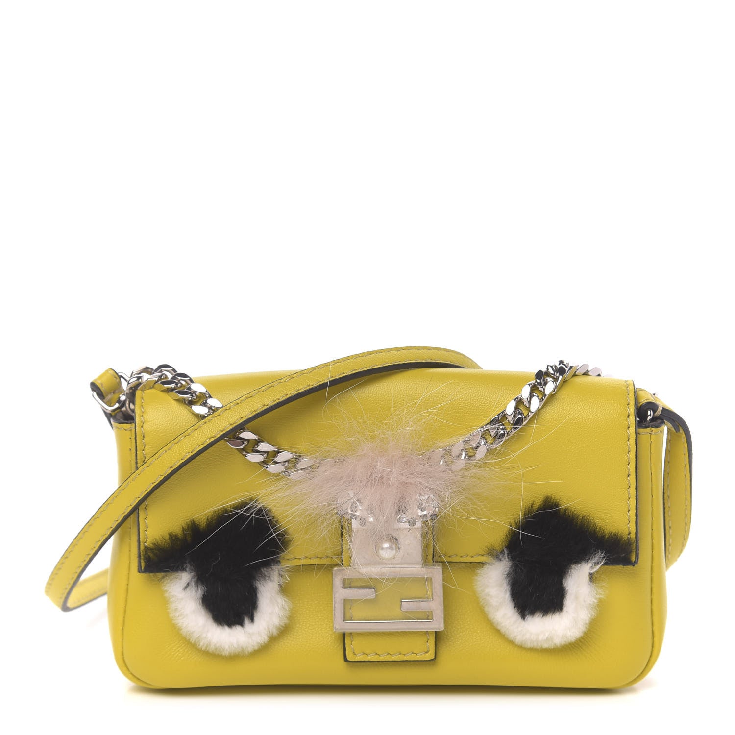 Fendi Nappa Rabbit Fox Fur Micro Buggie Baguette Lime Rosa 1 of 10