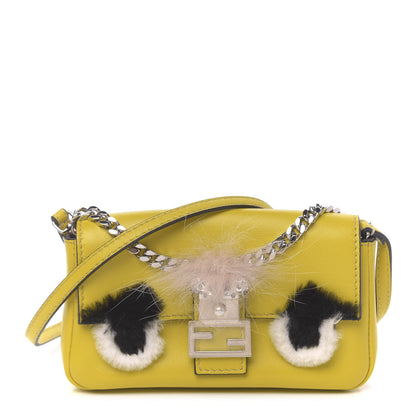 Fendi Nappa Rabbit Fox Fur Micro Buggie Baguette Lime Rosa 1 of 10