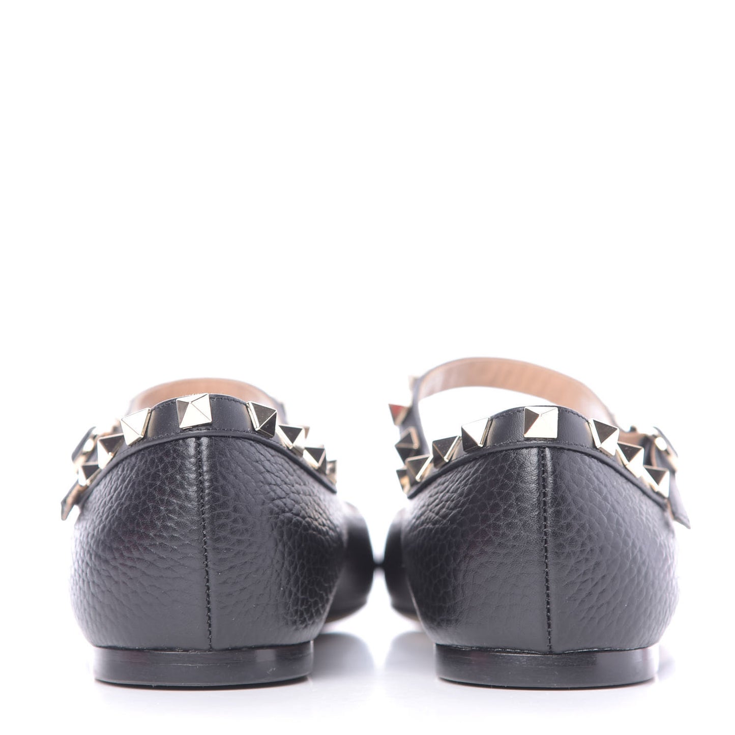 Pebbled Calfskin Rockstud Ankle Strap Ballerina Flats 36 Black