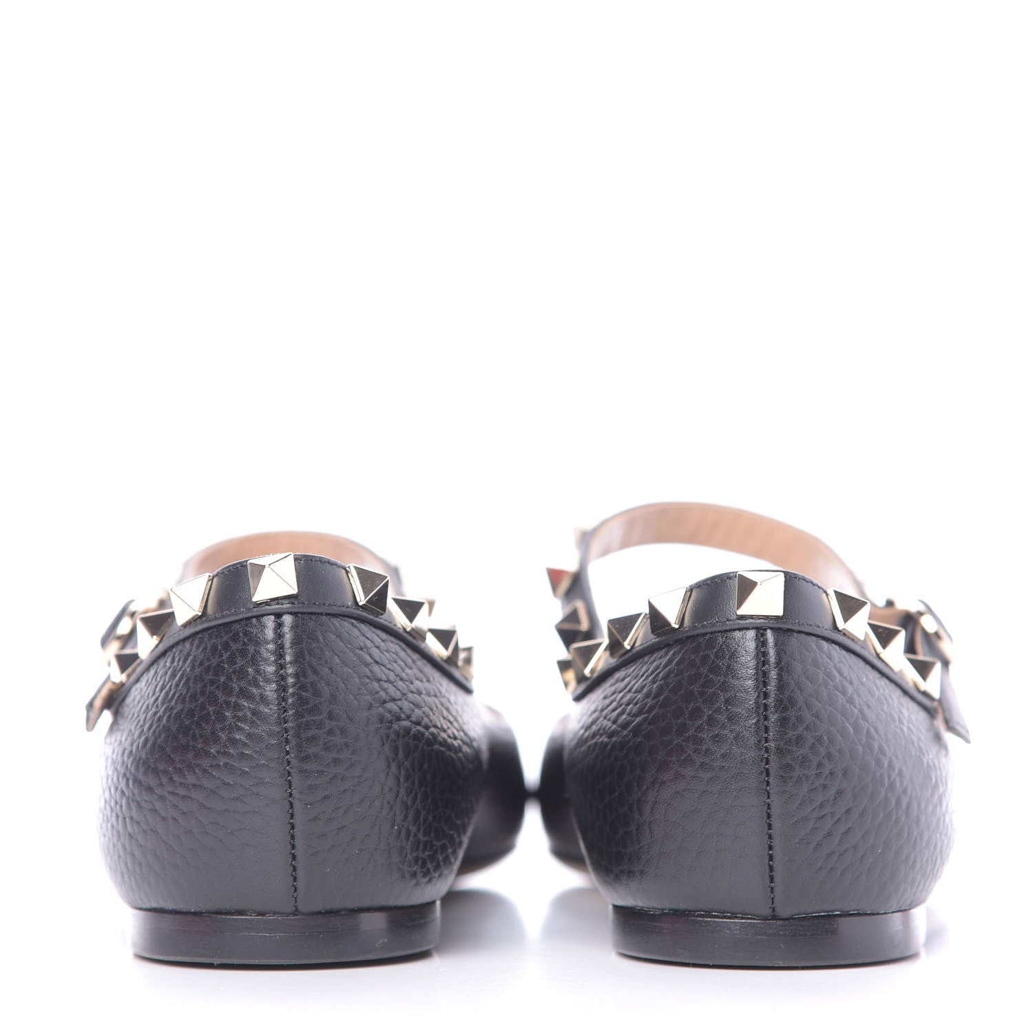 Valentino Garavani Pebbled Calfskin Rockstud Ankle Strap Ballerina Flats 36 Black 7 of 12