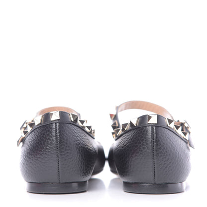 Valentino Garavani Pebbled Calfskin Rockstud Ankle Strap Ballerina Flats 36 Black 7 of 12