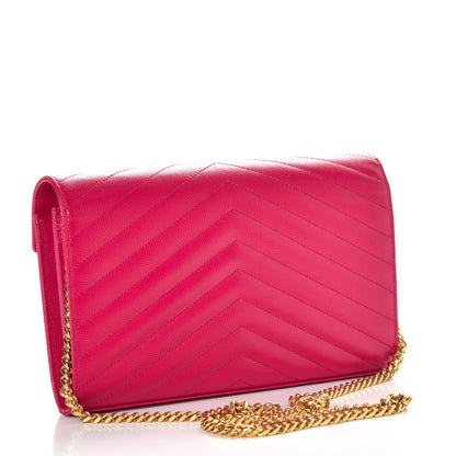 Saint Laurent Grain De Poudre Matelasse Chevron Monogram Chain Wallet Bubblegum 3 of 8