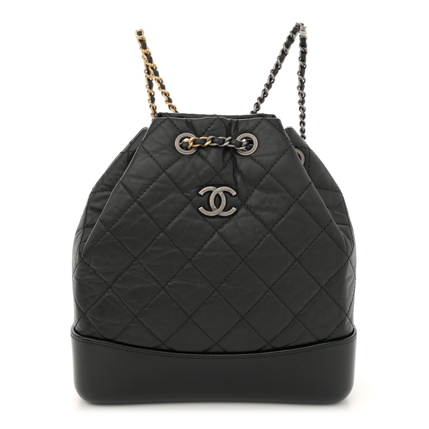 Aged Calfskin Quilted Small Gabrielle Backpack Black
