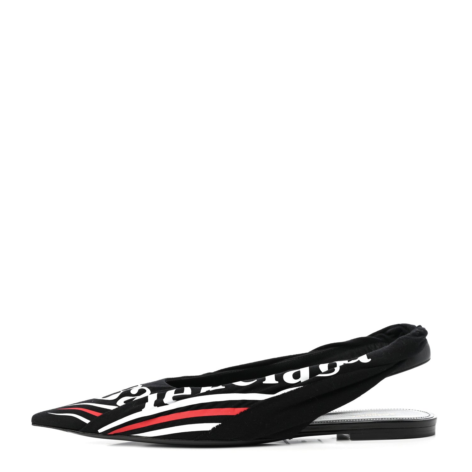 Balenciaga Jersey Crepe Political Campaign Logo Knife Pointed Slingback Flats 40 Black White Rouge 1 of 10