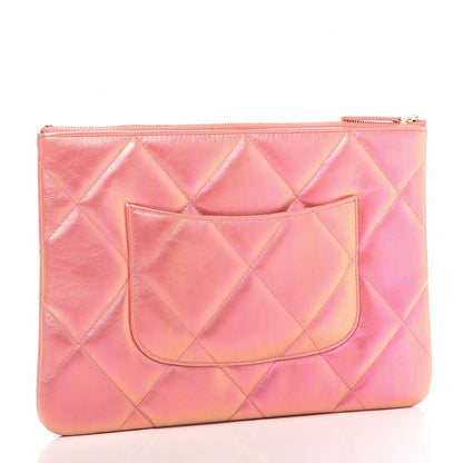 Chanel Iridescent Calfskin Quilted Large 19 Pouch Pink 3 of 10