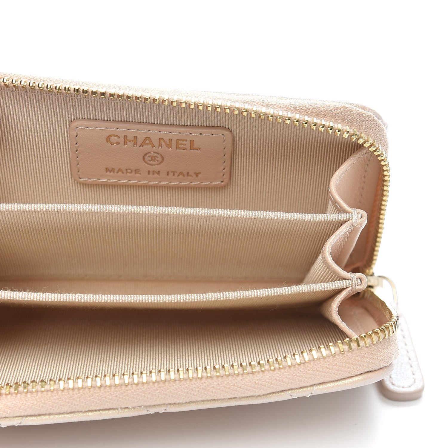 Chanel Iridescent Calfskin Quilted Zip Coin Purse Wallet Beige 5 of 10