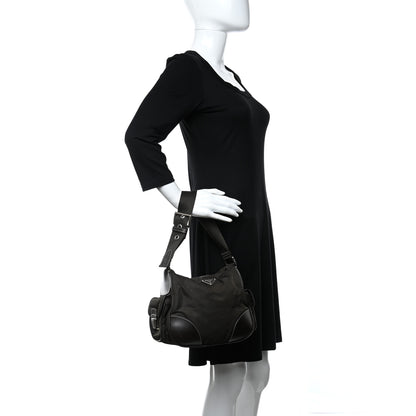 Prada Calfskin Tessuto Nylon Shoulder Bag Moro 2 of 9