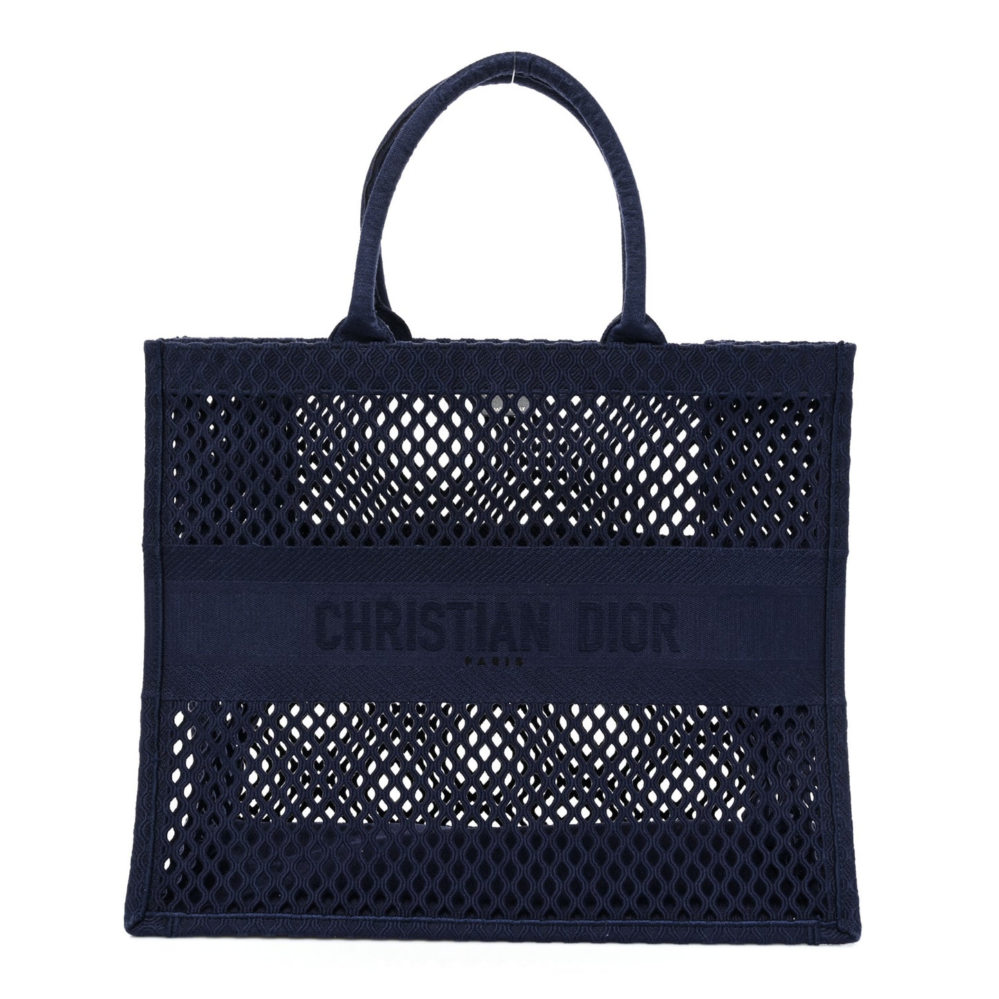Mesh Embroidered Book Tote Navy Blue