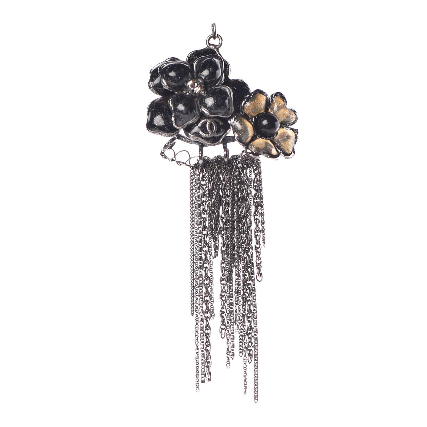 Ruthenium Gripoix CC Camellia Necklace Black