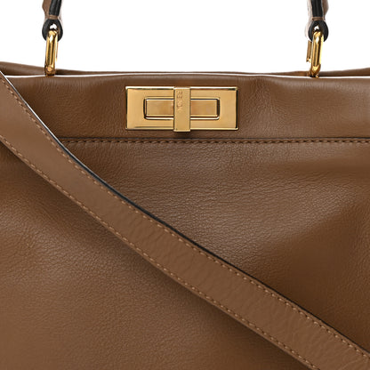 Fendi Vitello Seta Fabric Jacquard Pequin Medium Peekaboo Iconic Satchel Foresta Tobacco 9 of 15