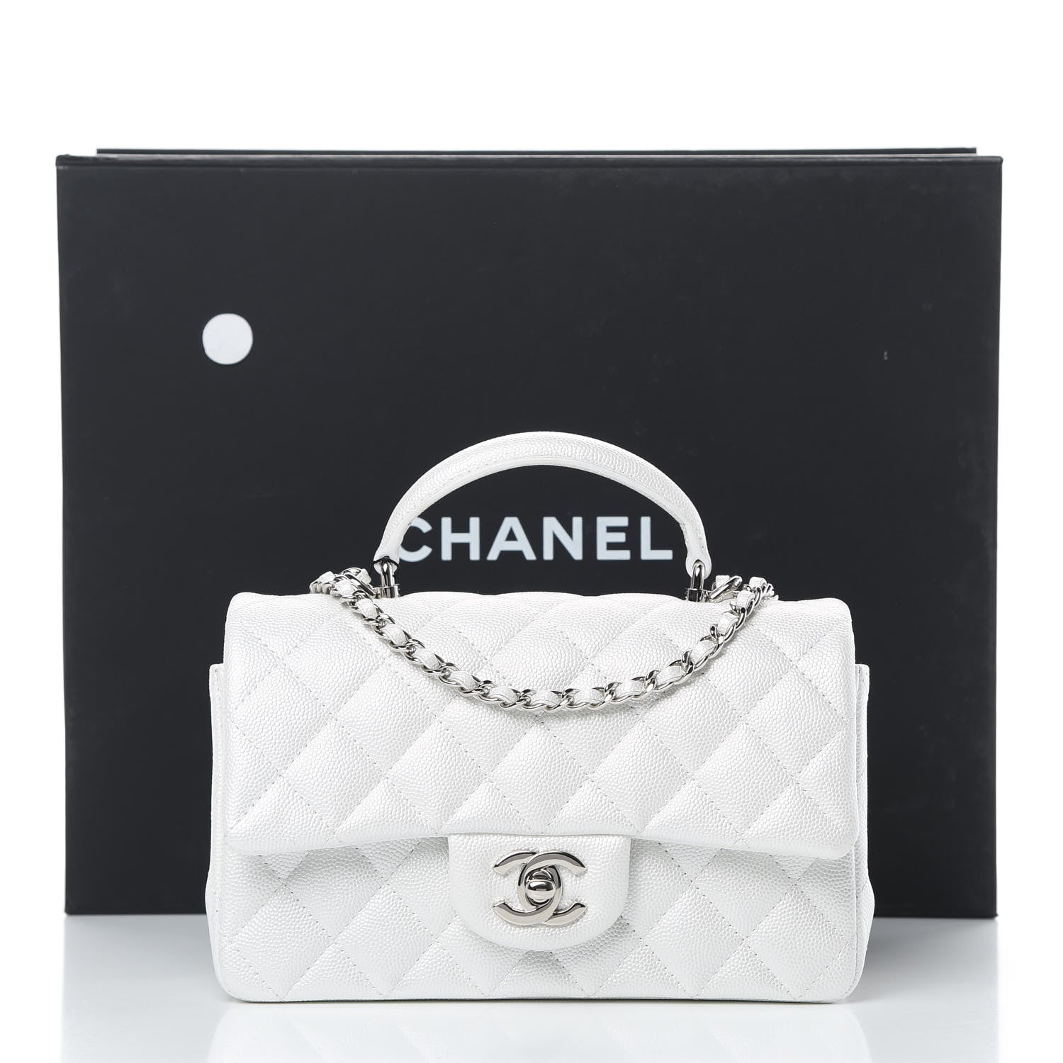 Chanel Iridescent Caviar Quilted Mini Top Handle Rectangular Flap White 11 of 11