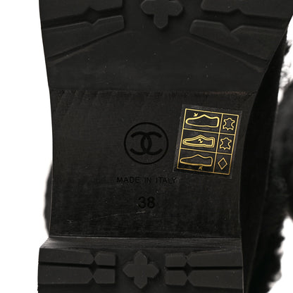 Chanel Suede Shearling Chain Studded CC High Boot 38 Black 7 of 9