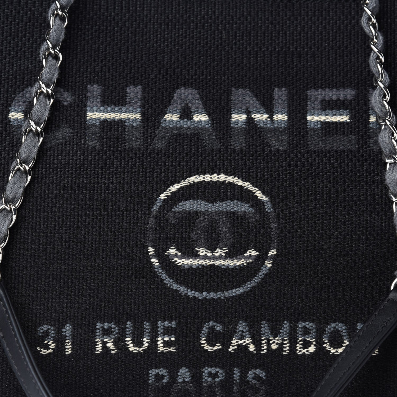 Chanel Striped Canvas Small Deauville Tote Grey Black 10 of 10