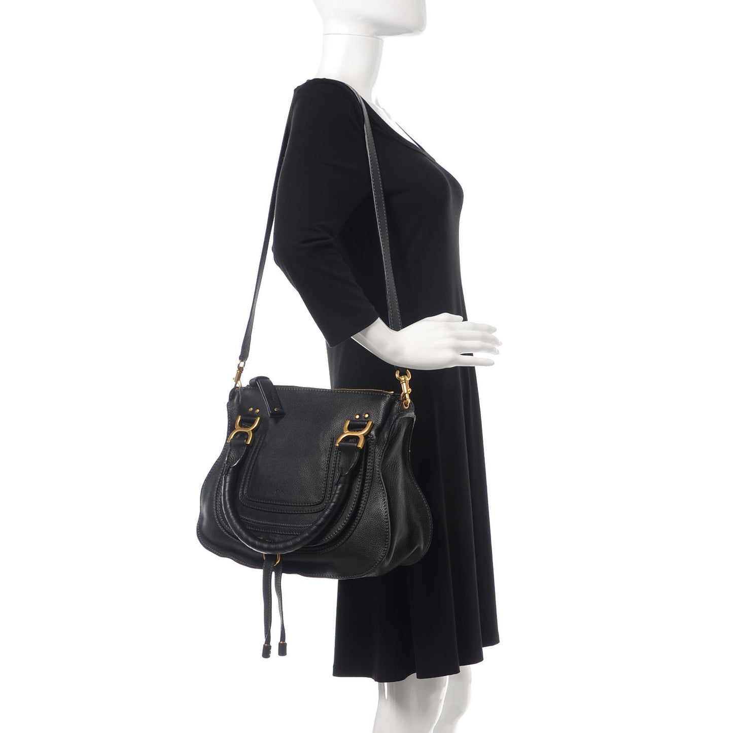 Calfskin Medium Marcie Satchel Black