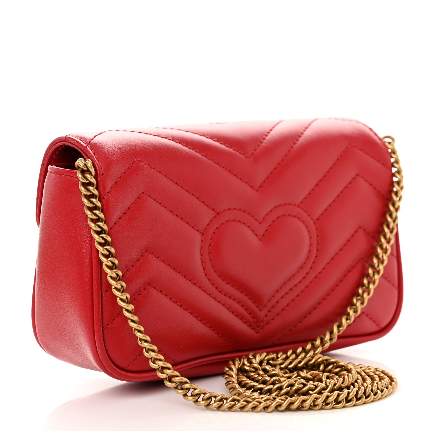 Gucci Calfskin Matelasse Super Mini GG Marmont Shoulder Bag Hibiscus Red 3 of 11