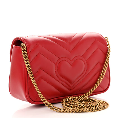 Gucci Calfskin Matelasse Super Mini GG Marmont Shoulder Bag Hibiscus Red 3 of 11