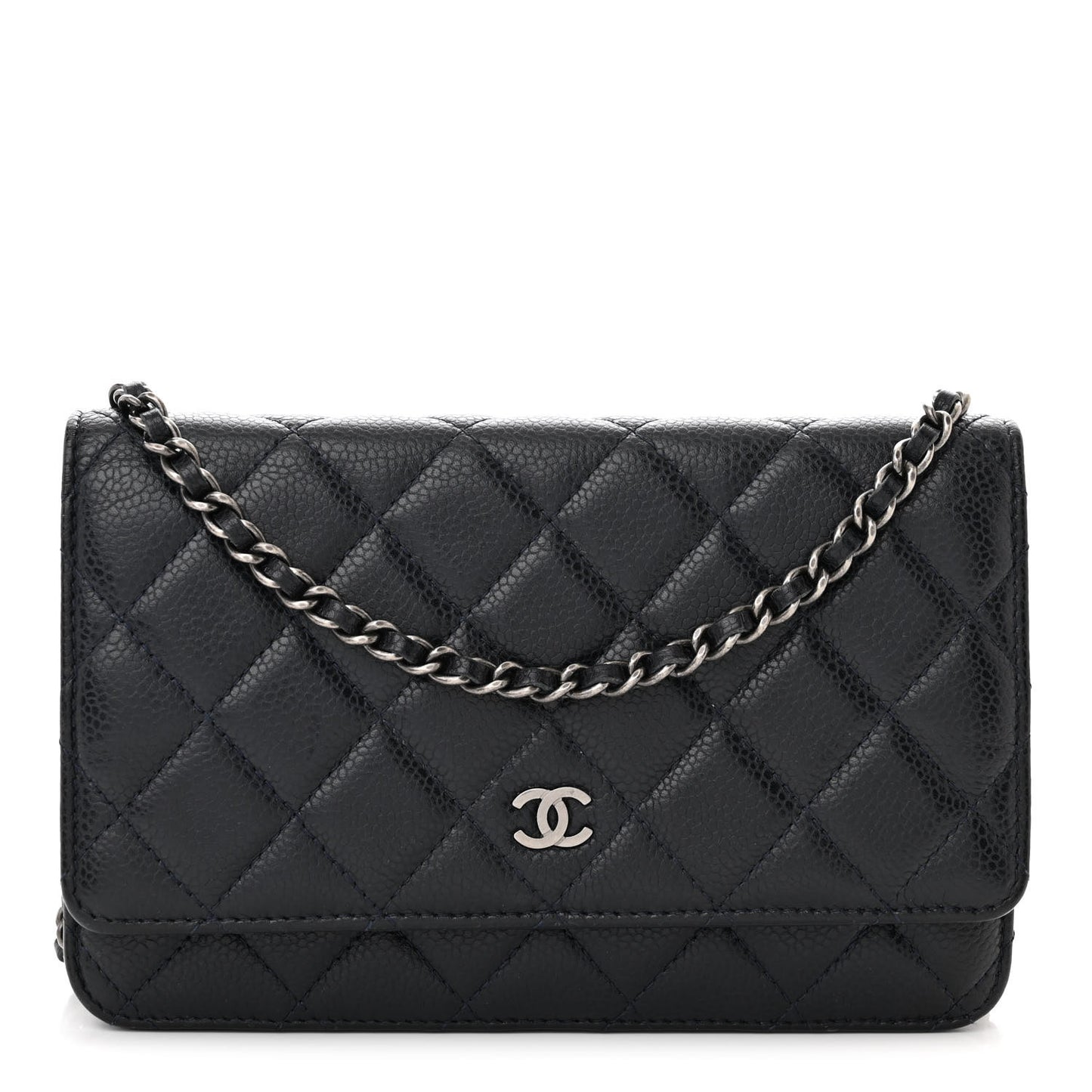 Caviar Quilted Wallet on Chain WOC Navy