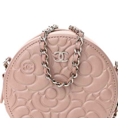 Chanel Goatskin Camellia Quilted Round Clutch With Chain Light Pink 8 of 11