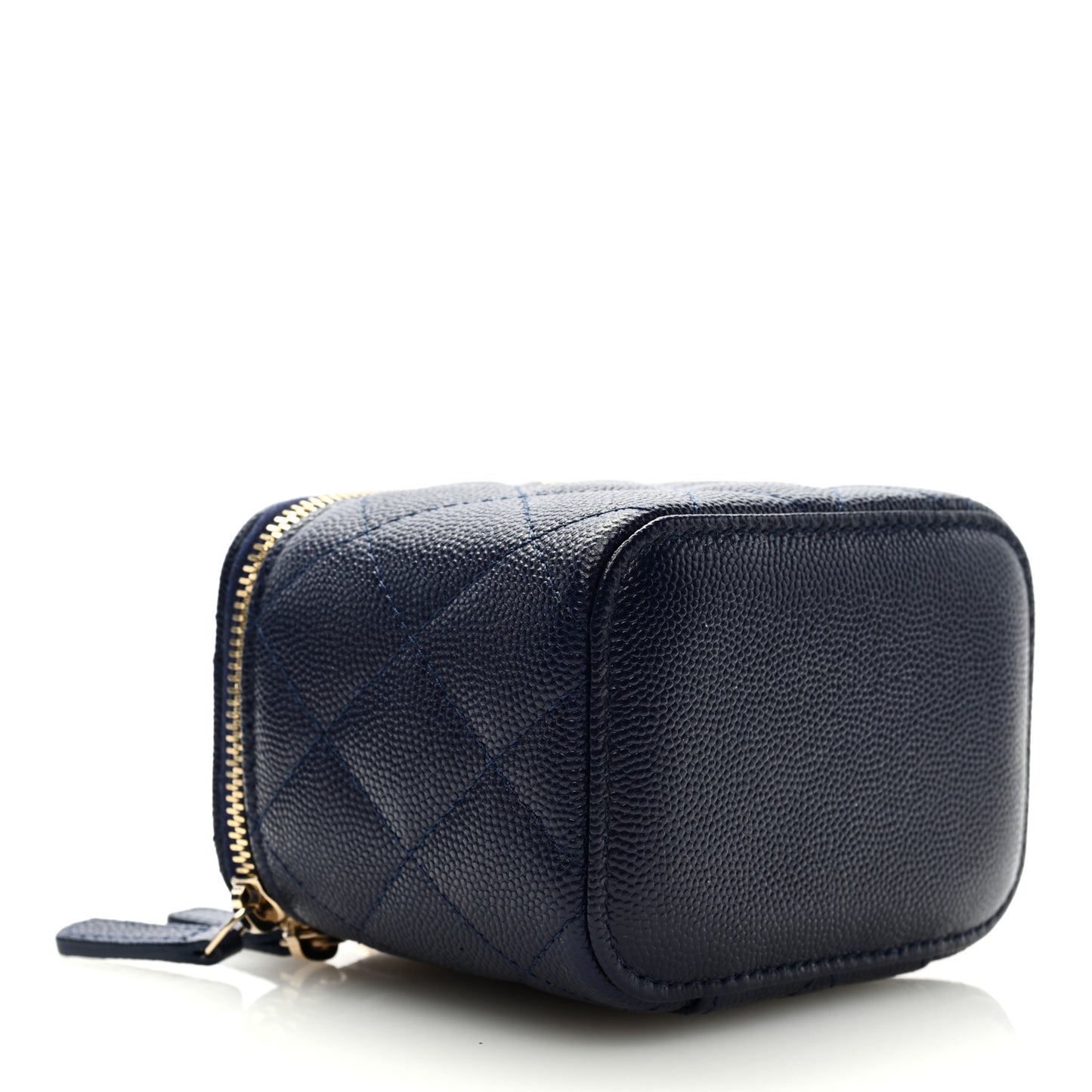 Caviar Quilted Mini Vanity Case With Chain Navy Blue