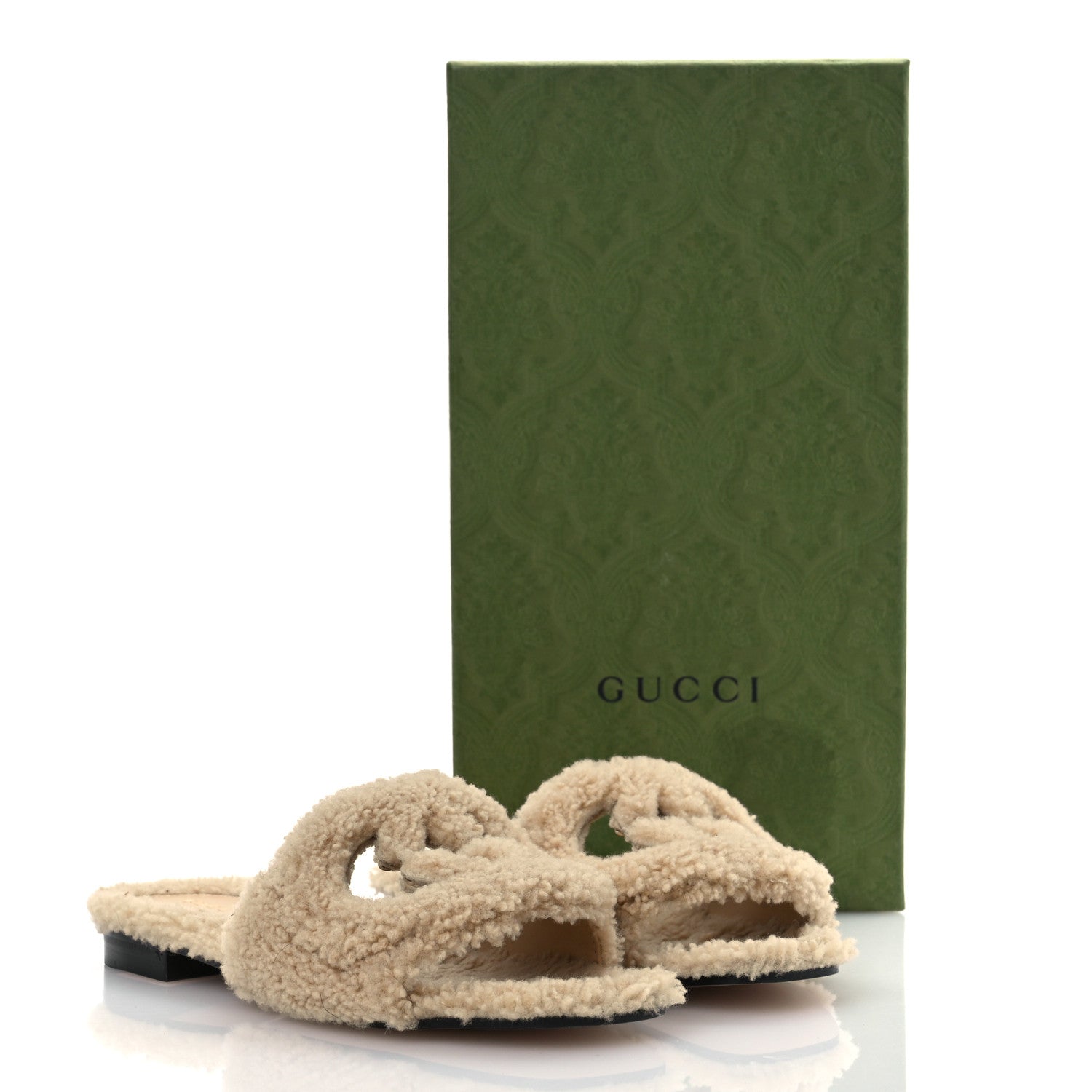 Gucci Shearling Interlocking G Cut Out Slide Sandals 36.5 Butterscotch 10 of 10
